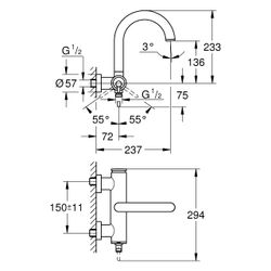 Grohe Atrio Einhand-Wannenbatterie, Wandmontage, eigensicher, Satin Graphite, 24367MG0... GROHE-24367MG0 4005176945014 (Abb. 1)