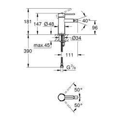 Grohe Essence Einhand-Bidetbatterie, 1-Loch-Montage, glatter Körper, Zugstangen-Garnitu... GROHE-24395KF1 4005176782428 (Abb. 1)
