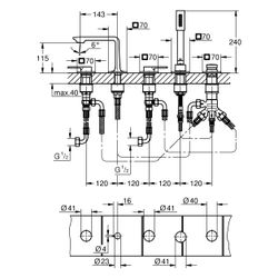 Grohe Allure 5-Loch-Wannenkombination, Fliesenbankmontage mit Hebelgriffen, eigensicher... GROHE-25221MG1 4005176947223 (Abb. 1)