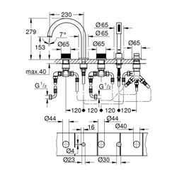 Grohe Atrio PC 5-Loch-Wannenkombination Chrom Knopfbetätigung mit Einlagen... GROHE-25226000 4005176508554 (Abb. 1)