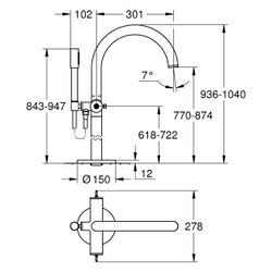 Grohe Atrio Private Collection Wannenbatterie, Bodenmontage, für Hebelgriffe, Fertigmon... GROHE-25227MS0 4005176946707 (Abb. 1)