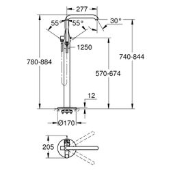 Grohe Essence Einhand-Wannenbatterie, Bodenmontage, Fertigmontageset für 45984, Ausladu... GROHE-25248PF1 4067393076292 (Abb. 1)
