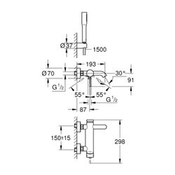 Grohe Essence Einhand-Wannenbatterie, mit Brausegarnitur, Chrom, 25249001... GROHE-25249001 4005176698262 (Abb. 1)