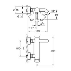 Grohe Essence Einhand-Wannenbatterie, Wandmontage, Chrom, 25250001... GROHE-25250001 4005176698354 (Abb. 1)