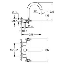 Grohe Atrio Wannenbatterie, Wandmontage, mit Kreuzgriffen, eigensicher, Satin Steel, 25... GROHE-25268MS0 4005176945816 (Abb. 1)