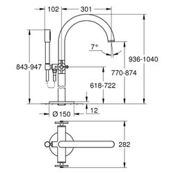 Grohe Atrio Wannenbatterie, Bodenmontage, FMS für 45 984, eigensicher, mit Kreuzgriffen... GROHE-25272MG0 4005176945045 (Abb. 1)