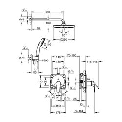 Grohe Eurosmart Unterputz-Duschsystem, mit Rapido SmartBox, Tempesta 250 Kopfbrausen-Se... GROHE-25288000 4005176791642 (Abb. 1)