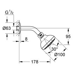 Grohe Tempesta 100 Kopfbrauseset, Brausearm, 3 Strahlarten, max. Durchfluss bei 3 bar 1... GROHE-26088001 4005176444203 (Abb. 1)