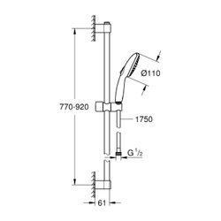 Grohe Tempesta Brausestangenset 110, 900mm, 2 Strahlarten, 7,4l/min, Chrom, Brauseschla... GROHE-26163003 4005176768507 (Abb. 1)