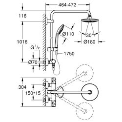 Grohe Euphoria Duschsystem 180 E, Brausearm 450mm, mit Aufputz-Thermostatbatterie, Wandmontage, Chro... GROHE-26418000  (Abb. 1)