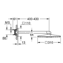 Grohe Rainshower SmartActive 310 Cube Kopfbrauseset, eckig, horizontaler Brausearm 430m... GROHE-26479MG0 4005176943836 (Abb. 1)