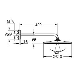 Grohe Rainshower Mono 310 Kopfbrauseset, Brausearm 422mm, Supersteel, 1 Strahlart, Brau... GROHE-26558DC0 4005176526299 (Abb. 1)