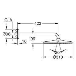 Grohe Rainshower Mono 310 Kopfbrauseset, 1 Strahlart, Brausearm 422mm, Brauseboden Chro... GROHE-26558MG0 4005176943850 (Abb. 1)