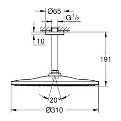 Grohe Rainshower Mono 310 Kopfbrauseset, Deckenauslass 142mm, 1 Strahlart, EcoJoy, max.... GROHE-26560A00 4005176557651 (Abb. 1)