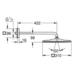 Grohe Rainshower Mono 310 Cube Kopfbrauseset, Brausearm 422mm, 1 Strahlart, max. Durchf... GROHE-26564MG0 4005176943874 (Abb. 1)