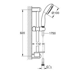 Grohe Tempesta 100 Brausestangenset, 2 Strahlarten, 600mm, Chrom, 26638000... GROHE-26638000  (Abb. 1)
