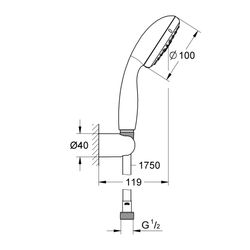 Grohe Tempesta 100 Wandhalterset, 3 Strahlarten, max. Durchfluss 9,5l/min, Chrom, 26639000... GROHE-26639000  (Abb. 1)