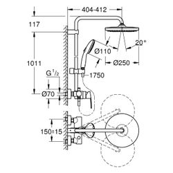 Grohe Tempesta 250 Duschsystem mit Einhandmischer für Wandmontage, Kopfbrause/Handbrau... GROHE-266732431 4067393061816 (Abb. 1)