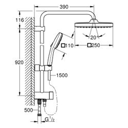 Grohe Tempesta 250 Cube Flex-Duschsystem, mit Umstellung für Wandmontage, Kopfbrause/Ha... GROHE-26694001 4005176766244 (Abb. 1)