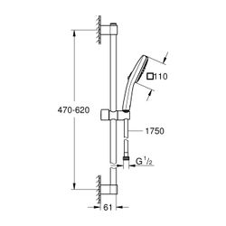 Grohe Tempesta Cube Brausestangenset 110, 600mm, 2 Strahl, 7,4l/min, Mattschwarz, Brau... GROHE-267482433 4067393015802 (Abb. 1)