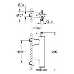 Grohe Atrio Brausebatterie, Wandmontage, Zweigriff, mit Kreuzgriffen, Satin Steel, 2689... GROHE-26895MS0 4005176945830 (Abb. 1)