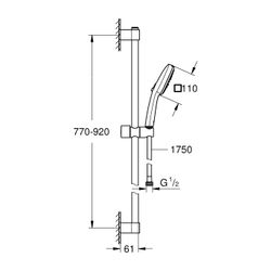 Grohe Tempesta Cube Brausestangenset 110, 900mm, 3 Strahlarten, 7,4l/min, Chrom, Brause... GROHE-26909003 4005176768279 (Abb. 1)