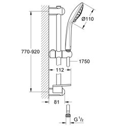 Grohe Euphoria 110 Massage Brausestangenset, Brausestange 900mm, 3 Strahlarten, mit Ablage, Cool Sun... GROHE-27226GN1  (Abb. 1)