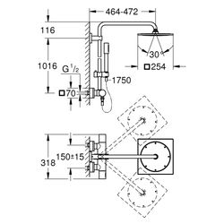 Grohe Rainshower F-Series 254 Duschsystem mit Aufputz-Thermostatbatterie, Wandmontage, Brausearm 450... GROHE-27469000  (Abb. 1)