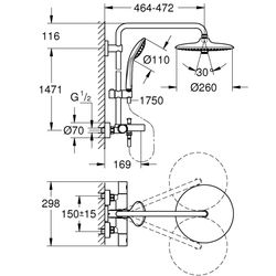 Grohe Euphoria 260 Duschsystem, Wandmontage, max. Durchfluss 9,5l/min bei 3 bar, Chrom,... GROHE-27475001 4005176417863 (Abb. 1)