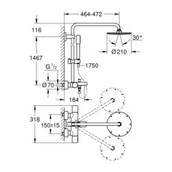 Grohe Rainshower System 210 Duschsystem Wandmontage mit Thermostat-Wannenbatterie und K... GROHE-27641000 4005176901645 (Abb. 1)