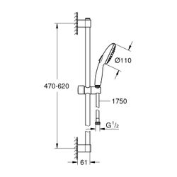 Grohe Tempesta Brausestangenset 110, 600mm, 3 Strahlarten, 7,4l/min, Chrom, Brauseschla... GROHE-27644003 4005176680526 (Abb. 1)