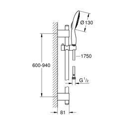 Grohe Power and Soul 130 Brausestangenset, 4plus Strahlarten, Brausestange 900mm, 9,5l/min Durchflus... GROHE-27738000  (Abb. 1)