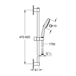 Grohe Tempesta Cube Brausestangenset 110, 600mm, 3 Strahl, 13,5l/min, Chrom, Brauseschl... GROHE-27786003 4005176768224 (Abb. 1)