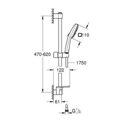 Grohe Tempesta Cube Brausestangenset 110, 600mm, 3 Strahl, 13,5l/min, Chrom, Brauseschl... GROHE-27929003 4005176768255 (Abb. 1)