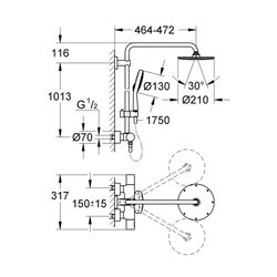 Grohe Rainshower System 210 Duschsystem mit Thermostatbatterie für die Wandmontage, mit Thermostat, ... GROHE-27967000  (Abb. 1)