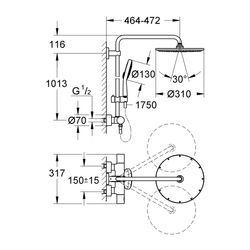 Grohe Rainshower System 310 Duschsystem mit Thermostatbatterie für die Wandmontage, mit Thermostat, ... GROHE-27968000  (Abb. 1)