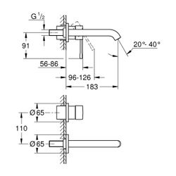 Grohe Essence 2-Loch-Waschtischbatterie, Wandmontage, Fertigmontageset, 183mm Ausladung... GROHE-29192DA1 4005176711763 (Abb. 1)