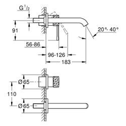 Grohe Essence 2-Loch-Waschtischbatterie, Wandmontage, Fertigmontageset, 183mm Ausladung... GROHE-29192PF1 4067393076308 (Abb. 1)