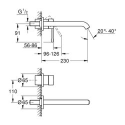 Grohe Essence 2-Loch-Waschtischbatterie, Wandmontage, Fertigmontageset, 230mm Ausladung... GROHE-29193A01 4005176711916 (Abb. 1)