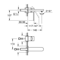 Grohe Plus 2-Loch-Waschtischbatterie 29303_3, Wandmontage, Fertigmontageset, 147mm Ausl... GROHE-29303003 4005176529764 (Abb. 1)