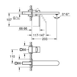 Grohe Plus 2-Loch-Waschtischbatterie 29306_6, Wandmontage, Fertigmontageset, 203mm Ausl... GROHE-29306003 4005176529771 (Abb. 1)