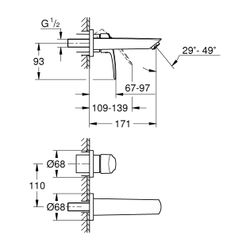 Grohe Eurosmart 2-Loch-Waschtischbatterie, Wandmontage, Fertigmontageset, Einhand-Metal... GROHE-29337003 4005176613432 (Abb. 1)