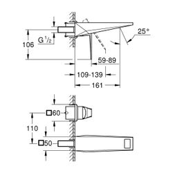 Grohe Allure Brilliant 2-Loch-Waschtischbatterie, Wandmontage, Fertigmontageset, 161mm ... GROHE-29402000 4005176760037 (Abb. 1)