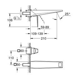 Grohe Allure Brilliant 2-Loch-Waschtischbatterie, Wandmontage, Fertigmontageset, 210mm ... GROHE-29403000 4005176760068 (Abb. 1)