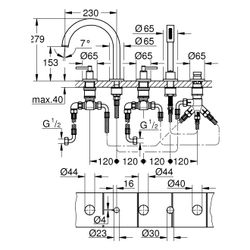 Grohe Atrio 5-Loch-Wannenkombination, Fertigmontageset mit Hebelgriffen, eigensicher, S... GROHE-29407MG0 4005176947063 (Abb. 1)