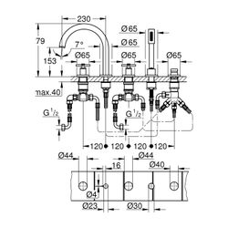 Grohe Atrio 5-Loch-Wannenkombination Warm Sunset gebürstet, Fertigmontageset, mit Kreuz... GROHE-29408DL0 4005176952531 (Abb. 1)