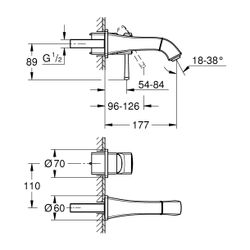 Grohe Grandera 2-Loch-Waschtischbatterie Wandmontage Einhand, 177mm Ausladung, Chrom/Go... GROHE-29416IG0 4005176757792 (Abb. 1)