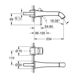 Grohe Grandera 2-Loch-Waschtischbatterie Wandmontage Einhand, 234mm Ausladung, Chrom/Go... GROHE-29417IG0 4005176757822 (Abb. 1)