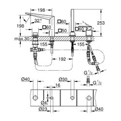 Grohe Allure Brilliant 4-Loch-Wannenkombination PC Hard Graphite gebürstet, Griff mit R... GROHE-29523AL0 4005176795657 (Abb. 1)