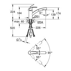 Grohe Eurosmart Einhand-Spültischbatterie, 1-Loch-Montage, flacher Auslauf, ausziehbare Dual Spülbra... GROHE-30305DC0  (Abb. 1)